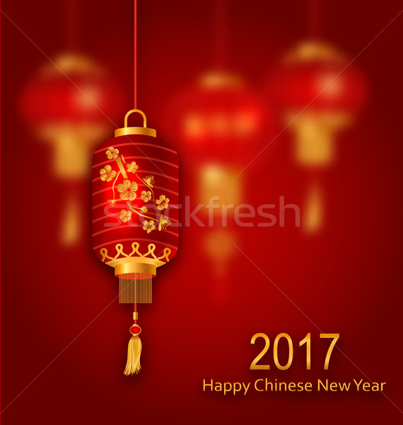 Elmosódott kínai új év illusztráció piros lámpások boldog Stock fotó © smeagorl