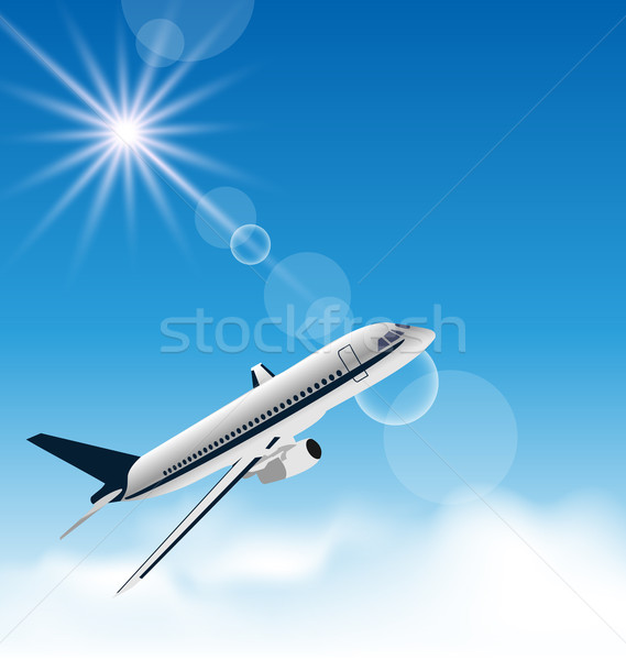 Realistisch vliegen vliegtuig illustratie hemel licht Stockfoto © smeagorl