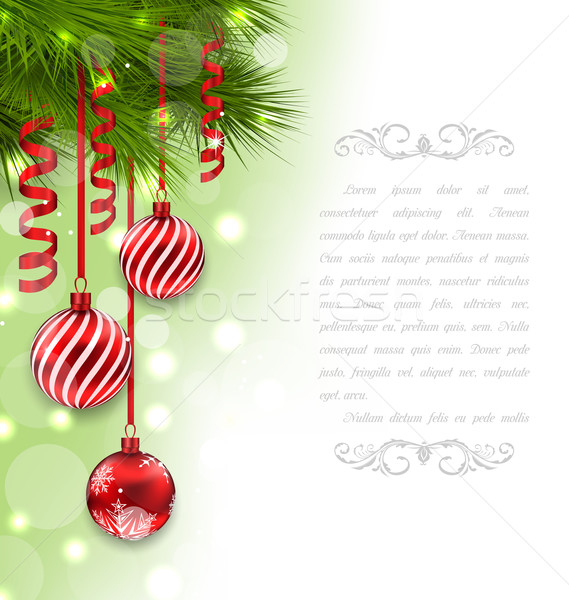 Christmas Card with Fir Branches and Glass Balls Stock photo © smeagorl