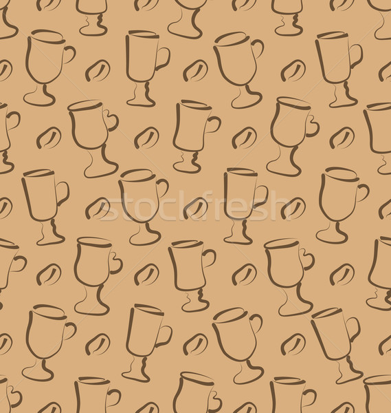 Seamless Pattern with Set Cup of Coffee Drinks and Beans Stock photo © smeagorl