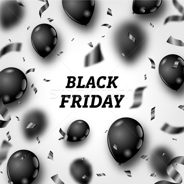 Stock photo: Black Friday Poster with Shiny Balloons and Confetti on White Background
