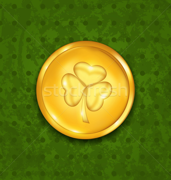 Golden coin with three leaves clover. Grunge St. Patrick's backg Stock photo © smeagorl