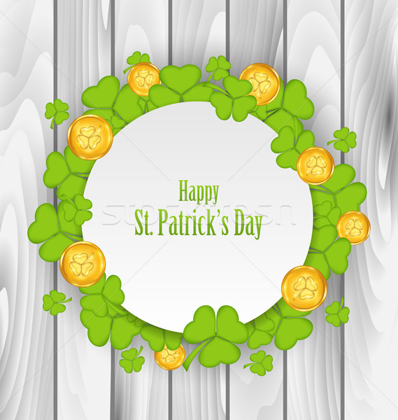 Greeting Card with Clovers and Golden Coins for St. Patrick's Da Stock photo © smeagorl