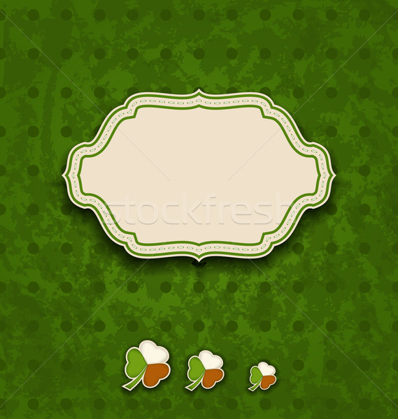 Stock photo: Vintage label with shamrocks in Irish flag colors for St. Patric