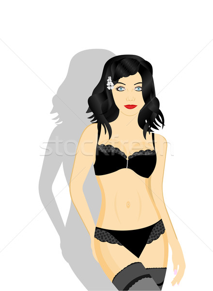 Belle sexy girl lingerie noire vecteur sport beauté [[stock_photo]] © smeagorl