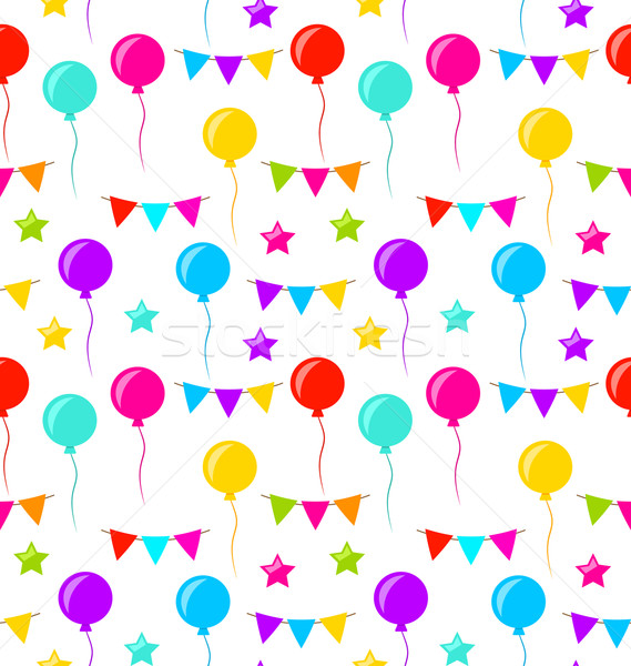Seamless Texture with Bunting Party Flags, Balloons, Stars Stock photo © smeagorl