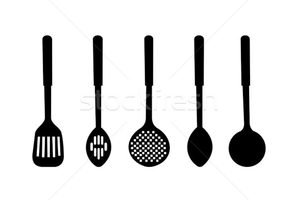 Stock photo:  illustration silhouette of kitchen ware are isolated on white b