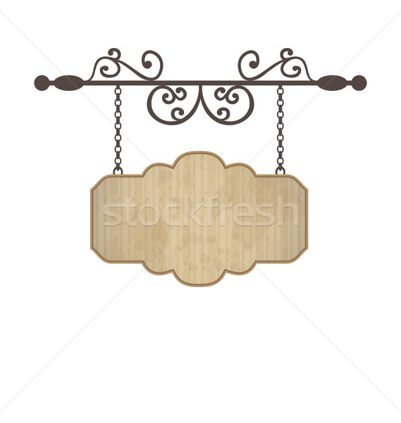 Wooden sign with place for text, floral forging elements Stock photo © smeagorl