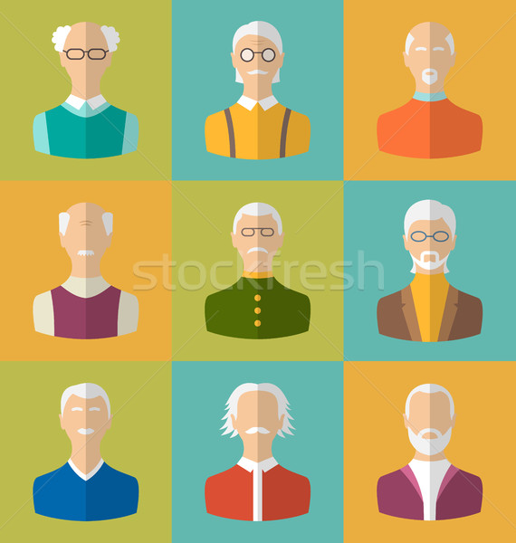 Old people Icons of Faces of Old Men. Grandfathers Characters Stock photo © smeagorl