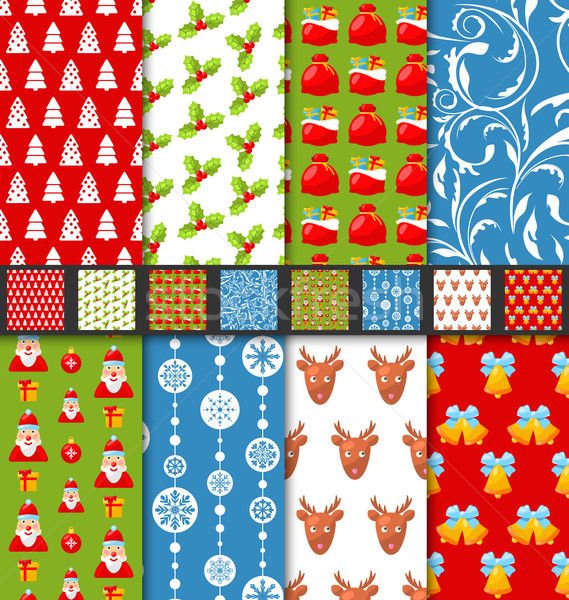 Set seamless christmas pattern santa stag toys snowflakes Stock photo © smeagorl