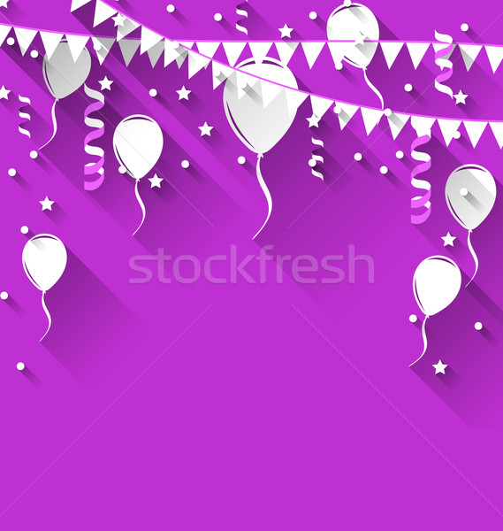 Stockfoto: Gelukkige · verjaardag · ballonnen · opknoping · illustratie · modieus · stijl