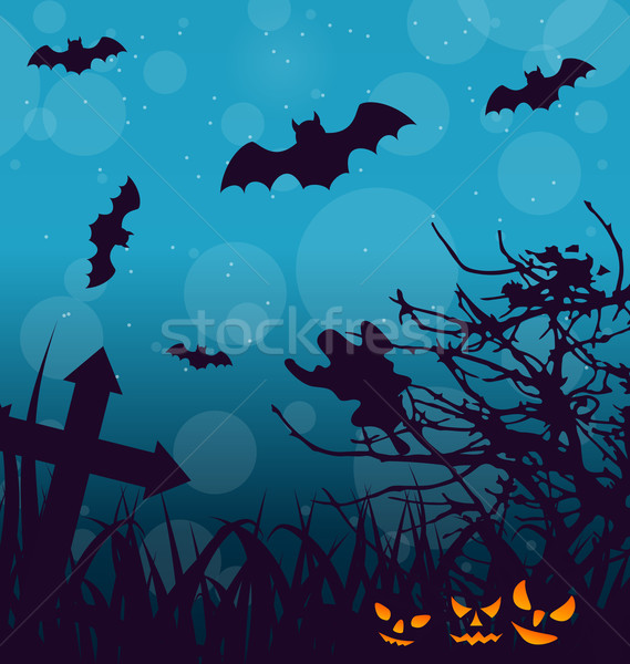 Halloween ao ar livre assustador abóboras ilustração grama Foto stock © smeagorl