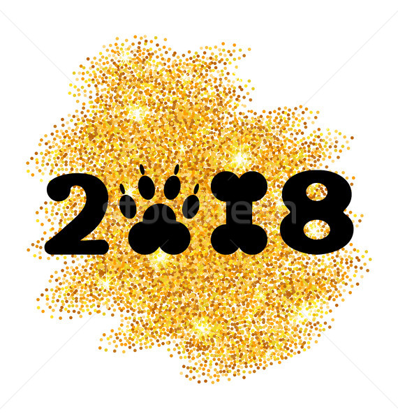 New Year 2018 with Symbol Dog Paw Print and Bone Shape, Glitter Surface Stock photo © smeagorl