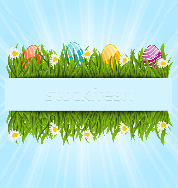 Easter colorful eggs and camomiles in green grass with space for Stock photo © smeagorl