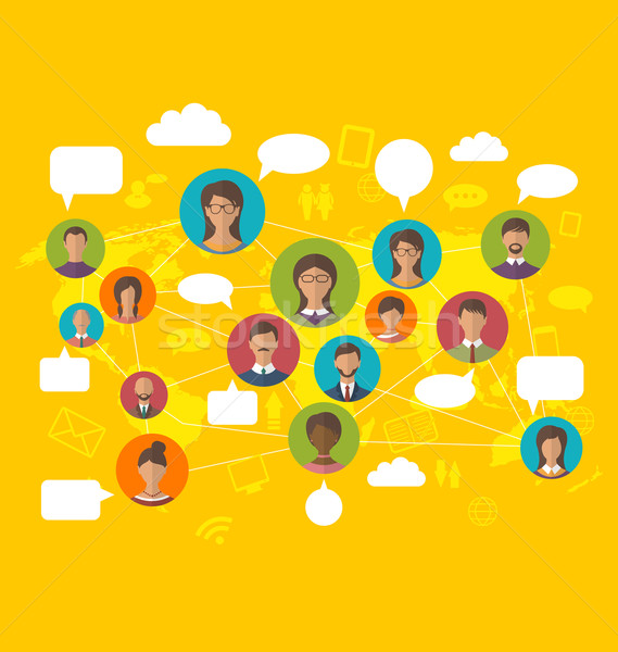 Social Network Concept on World Map with People Icons Avatars Stock photo © smeagorl