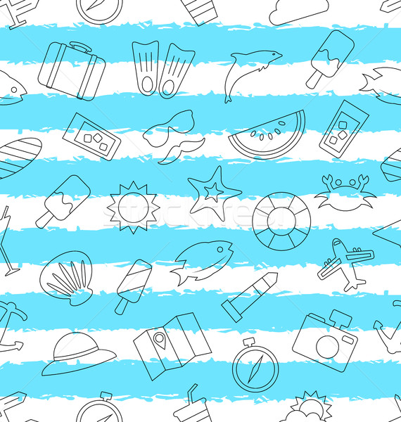 Seamless Pattern with Hand Drawn Travel Objects and Icons Stock photo © smeagorl