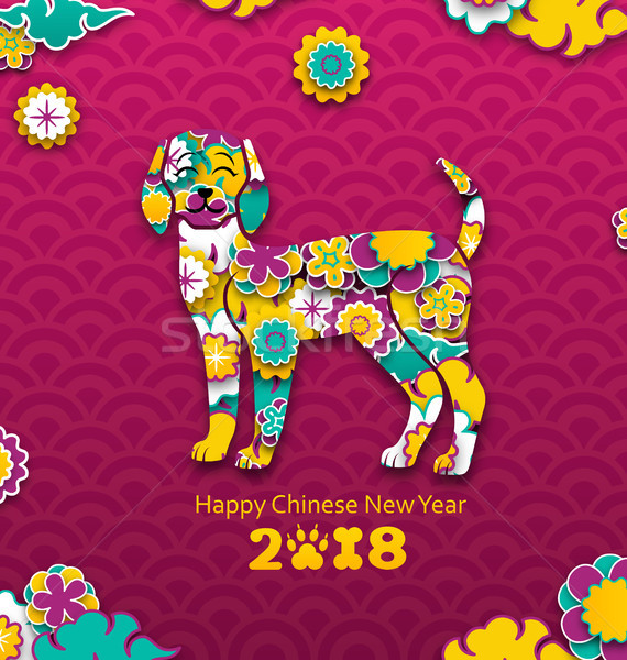 2018 Chinese New Year Banner, Earthen Dog, Paper Colorful Cutting Pattern Stock photo © smeagorl