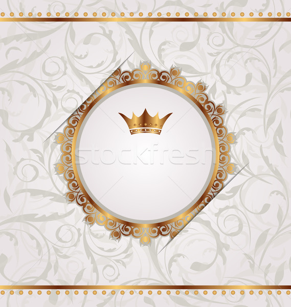 Stock photo: Golden vintage with heraldic crown, seamless floral texture