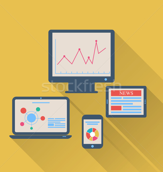 Monitor, laptop, tablet computer, and mobile phone, flat icons w Stock photo © smeagorl