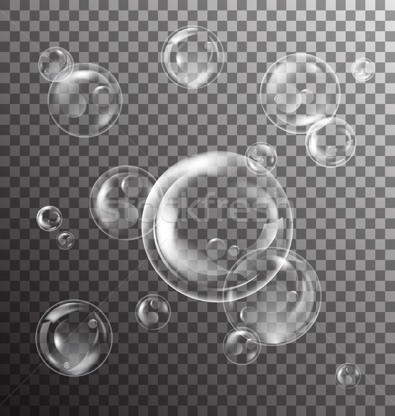 Realistic Transparent Soap Bubbles with Reflection on Checkered Background Stock photo © smeagorl