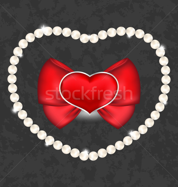 Red heart with bow and pearls for Valentine Day Stock photo © smeagorl