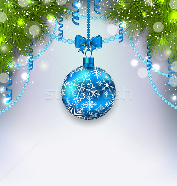 Christmas glass ball, fir branches, streamer, copy space for you Stock photo © smeagorl