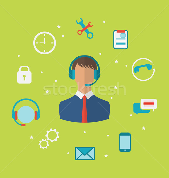 Concept of call center with operator man in headset , helpdesk s Stock photo © smeagorl