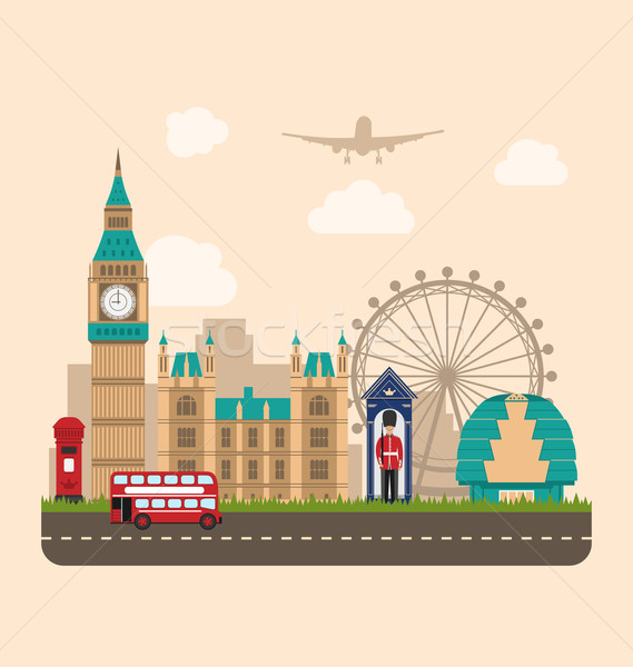 Design affiche Voyage Angleterre urbaine illustration [[stock_photo]] © smeagorl