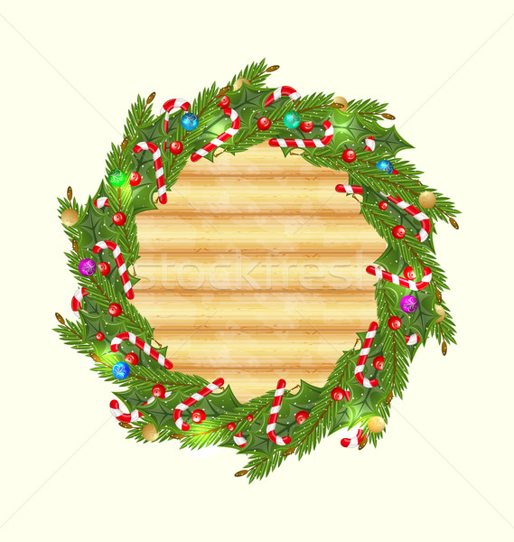 Christmas hout vakantie decoratie illustratie krans Stockfoto © smeagorl