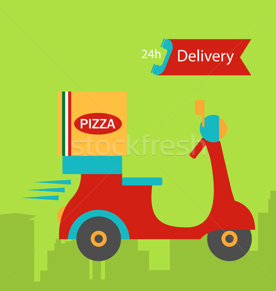 Funny pizza delivery boy riding red motor bike Stock photo © smeagorl