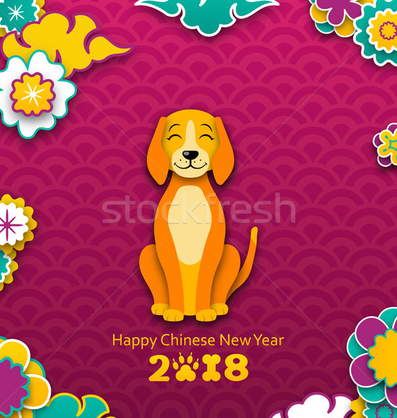 2018 Chinese New Year Banner, Earthen Dog, Paper Colorful Cutting Pattern Stock photo © smeagorl
