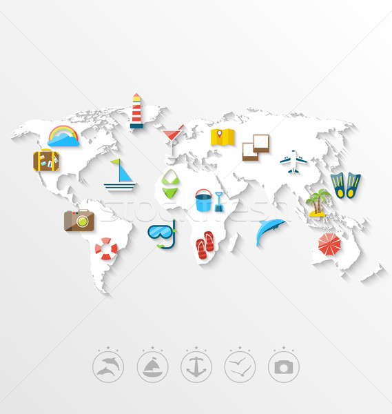 Map of World Travel Concept, Simple Colorful Flat Icons Stock photo © smeagorl