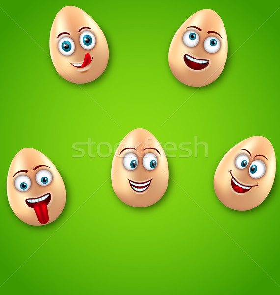 Happy Easter Background with Cheerful Cartoon Eggs Stock photo © smeagorl
