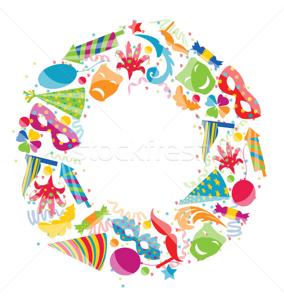 Festive round frame with carnival colorful objects, copy space f Stock photo © smeagorl