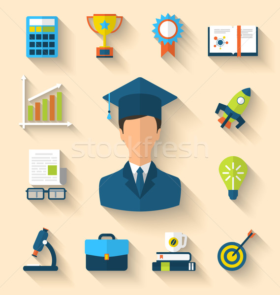 Flat icons of magister and objects for high school and college e Stock photo © smeagorl