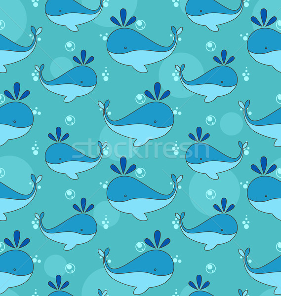  Seamless Texture with Cartoon Whales Stock photo © smeagorl