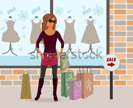 Modernen Mädchen Einkaufstaschen Illustration Frau Frauen Stock foto © smeagorl