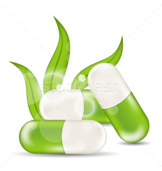 Foto stock: Naturalismo · médico · pílulas · folhas · verdes · isolado · branco