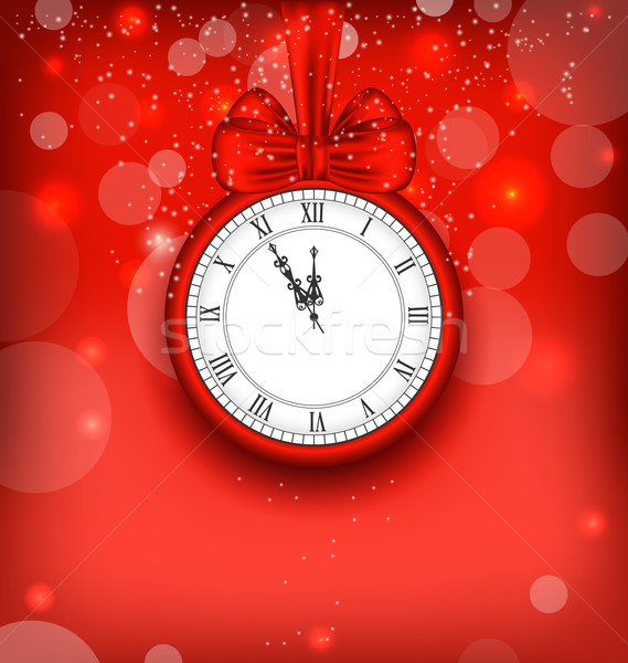 Nieuwjaar middernacht klok illustratie boeg lint Stockfoto © smeagorl