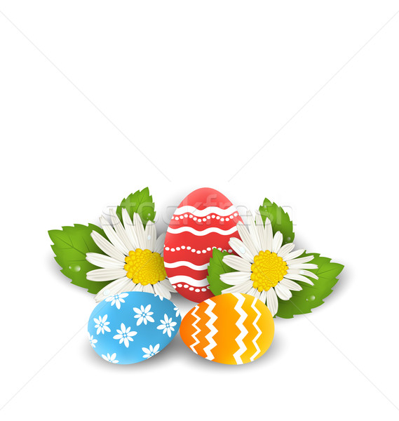 Traditional colorful ornate eggs with flowers camomiles for East Stock photo © smeagorl