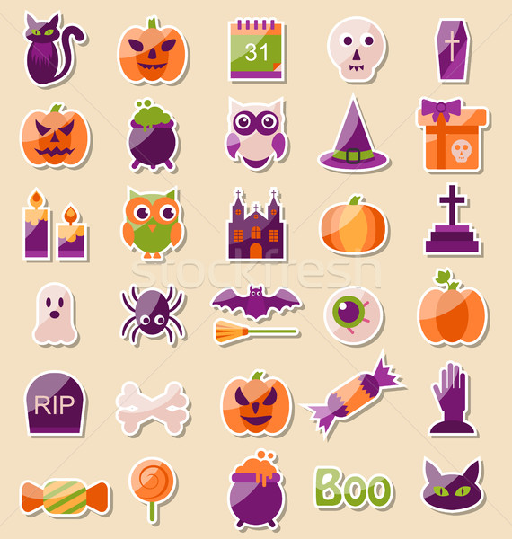 Ingesteld halloween iconen plakboek communie illustratie Stockfoto © smeagorl