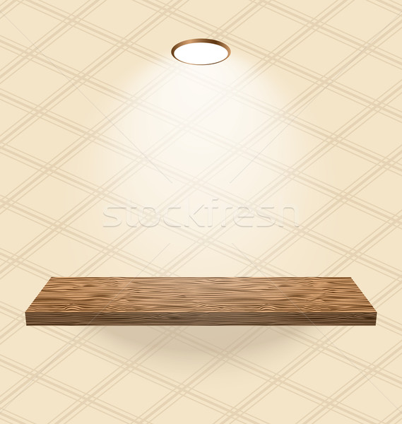 Stock photo: Vintage wallpapered room with light wooden shelf