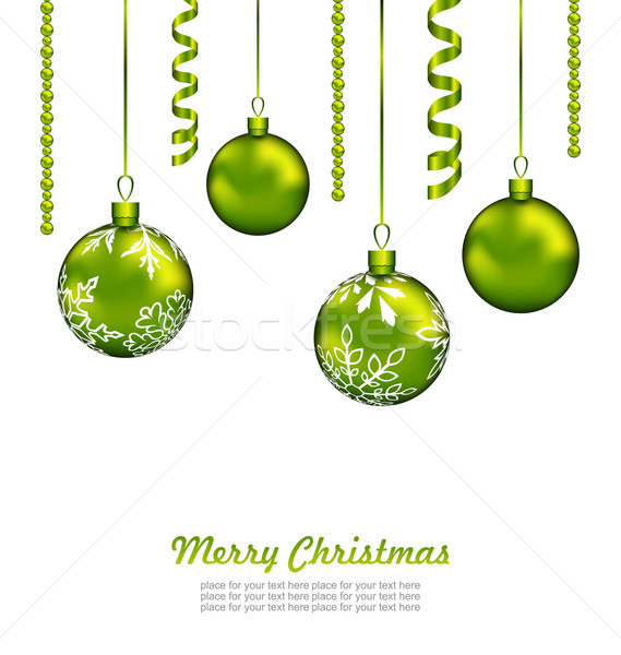 Christmas Card with Green Balls and Streamer Stock photo © smeagorl