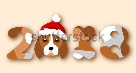 Happy Chinese New Year 2018, Dog in Santa Hat Stock photo © smeagorl