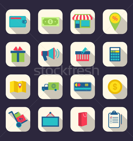 Flat icons of e-commerce shopping symbol, online shop elements a Stock photo © smeagorl