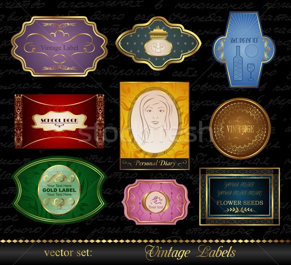 set colored gold-framed labels (2) Stock photo © smeagorl