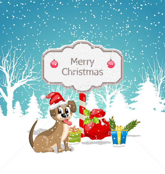 Funny Dog Wearing Santa Hat with Christmas Gift Boxes Stock photo © smeagorl