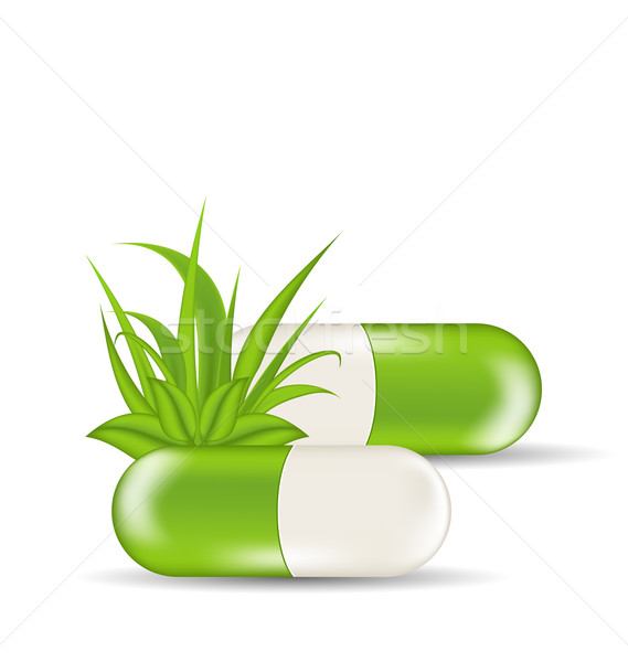 Foto stock: Naturalismo · médico · pílulas · folhas · verdes · grama · isolado