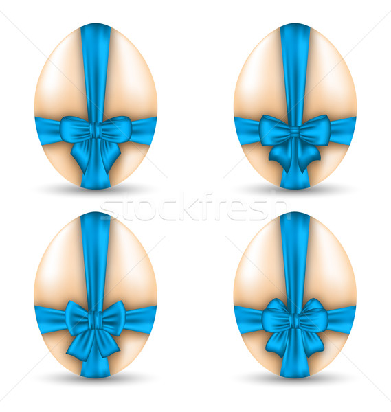 Easter set celebration eggs wrapping blue bows with shadows isol Stock photo © smeagorl