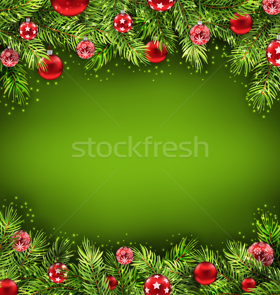 Christmas Banner with Fir Sprigs and Glass Balls Stock photo © smeagorl
